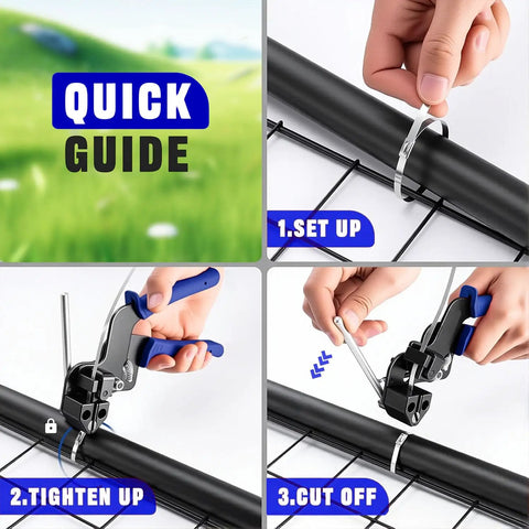 Quick guide for using Stainless Steel Cable Tie Gun Kit With 400 Heavy Duty Zip Ties For Outdoor Use 8 And 11.8 Inch Lengths.