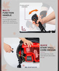 Multi-function handle and quick start pull cord of Beast Gas Backpack Leaf Blower With 665 CFM And 205 MPH, shown in use.
