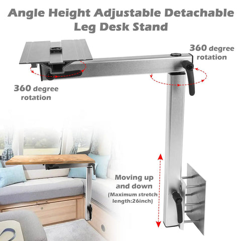 Removable RV Table Base Mount With 360 Degree Rotation Desk Leg in lightweight aluminum, shown installed in a motorhome