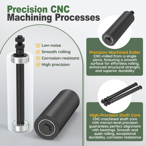 Heavy Duty Sliding Gate Roller Hardware Kit With Steel Wall Mount Bracket And Nylon Roller Guide For Rolling Doors Garage Gates And Wood Gates Adjustable Bracket For Precise Alignment Black Finish 6 Inch, close-up view showing CNC-machined roller and shaft core.