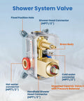 12 Inch Ceiling Shower System Brushed Nickel With Ultra Thin Square Rain Head And Handheld, valve and connectors details