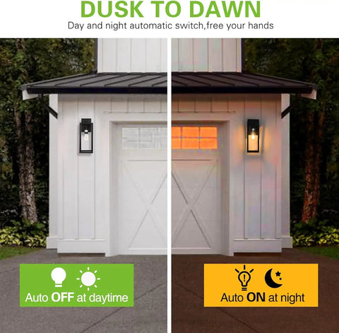 16 Inch Outdoor Wall Lantern Dusk To Dawn Sconce Waterproof Exterior Lighting Anti Rust Matte Black Porch Lamp with auto on off