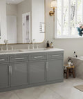 Bathroom with double sink grey cabinet featuring 10 Pack Solid Zinc Alloy Cabinet Handles Set Brushed Nickel Arch Drawer Pulls