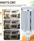 Comparison of CRI levels with 2 Pack 120W LED Corn Light Bulb Fanless 3000K Warm White 1200 Watt Equivalent E26 and E39 Mogul Base