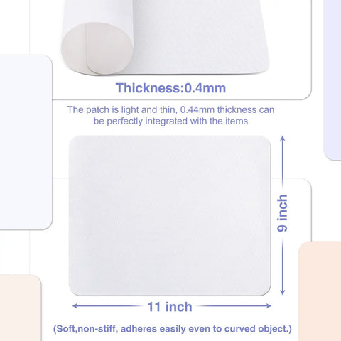 Heavy Duty Waterproof Canvas Repair Patches 9x11 Inch 3 Pack Self Adhesive Fabric Tape For Tents Boats And Patio That Sticks Like Glue Built To Last Black, showing thickness and dimensions on plain background.