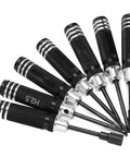 7 Piece Hex Slot Cross Bit Set With High Speed Steel Bits And Aluminum Alloy Handles for RC models, drones, aircraft, and robot maintenance.