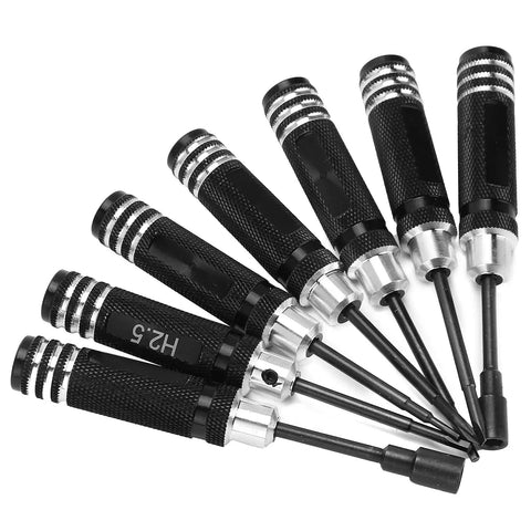 7 Piece Hex Slot Cross Bit Set With High Speed Steel Bits And Aluminum Alloy Handles for RC models, drones, aircraft, and robot maintenance.