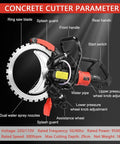 Heavy Duty 12000W Concrete Ring Saw With Water Fed Dust Suppression For Brick, Granite And Rebar showing operational parts and labels.