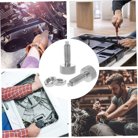 Real Deal Heavy Duty Stainless Steel Locking Plungers Double Quick Release Pull Ring Spring Pins Featuring Knurled Grip Handles for tool alignment.