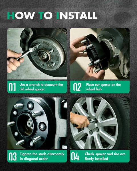 Installation guide for Two 1 Inch Wheel Spacers Adapters For 5x100 To 5x112 Conversion With 57.1 Mm Hub Bore And 12x1.5 Studs 2 Pack Forged 6061 Aluminum.
