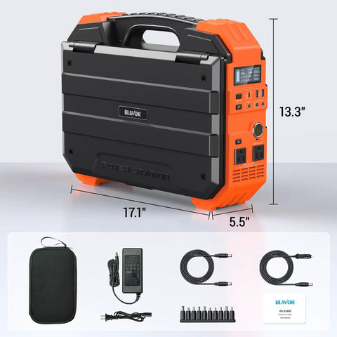 Portable Power Station 1600W Peak 3200W with Built In Solar Panel 1024Wh LiFePO4 Battery USB C Fast Charge, size and accessories shown
