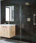 Stainless Steel 24-Inch Bathroom Grab Bar In Brushed Nickel For Safety, ADA Compliant in modern shower with glass door