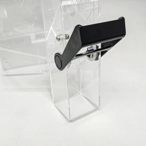 Close-up of tilt mechanism on 12 Gallon Gravity Bin Bulk Food Dispenser For Candy Cereal And Coffee Beans Heavy Duty Kitchen Hauler.