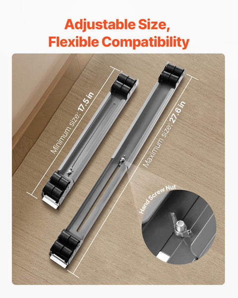 Heavy Duty Appliance Rollers With Extendable Base, 16 Wheel Under Furniture Moving Cart For Fridges, Washers, Dryers And Dishwashers, Mini Fridge Stand, Adjustable From 17.5 To 27.6 Inches, Gray
