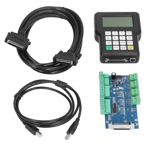 Standalone CNC Controller for 3 Axes With DSP Remote Hand Controller, cables, and control board for offline operations.