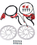 Upgrade Your Ride With This Heavy Duty Disc Brake Kit For Mountain Road And E Bikes Featuring Aluminum Alloy Hydraulic Mechanical Front Rear Setup Rock Solid Stops Tight Grip, includes calipers, hoses, and rotors.