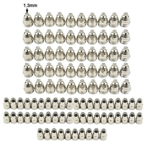 P80 Plasma Torch Kit With Electrodes Hafnium Tip And CuCrZr Nozzle Guard Cutter Set arranged in rows