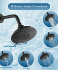 Matte Black Three Handle Tub And Shower Faucet Set With Brass Valve And Tub Spout 6 Inch Round Shower Head showing five spray settings
