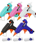 Mini Hot Glue Gun Kit With 30 Colorful Sticks for DIY Crafts and Quick Home Repairs displayed in multiple colors with glue sticks.