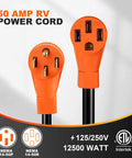 30 Foot 50 Amp RV Extension Cord With Grip Handle Built For Tough Jobs Heavy Duty STW 6 3 And 8 1 Gauge 125 And 250 Volt