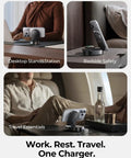 Ultra Fast 25W 3 In 1 Wireless Charging Station Foldable MagSafe Stand in use on desk, bedside, and travel setup