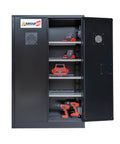 Built Like A Tank Dual Door Lithium Ion Battery Charging Cabinet Boasting Four Spacious Bays And Top Tier Exhaust Vents For Foolproof Indoor Energy Management Zero Drama Commercial Workhorse Safe Storage Made To Order with tools inside.