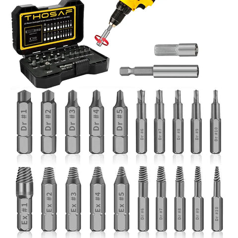 Damaged Screw Extractor Kit For Stripped Screws Includes Magnetic Extension Bit Holder And Socket Adapter in case