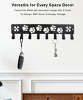 Eight Hook Wall Organizer For Keys Leashes And Collars With Metal Construction And Dog Leash Holder And Paw Design Wall Mounted Key Rack For Entryway Hallway Or Kitchen Decor Rust Proof Black Paw Wall Rack With Screw Anchors 11.8 By 2.75 Inches.