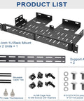 Heavy Duty Dual Mini PC Rack Mount With Hinged Steel Shelf And Hand Twist Screws Saves Prime Rack Space Fits Standard 19 Inch One U Cabinets components including support arms and screws.