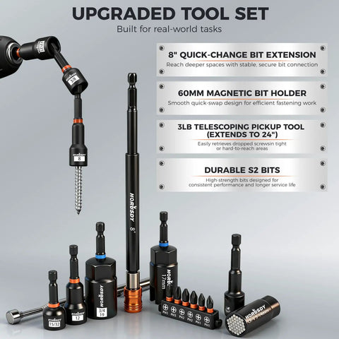 Go-To Heavy Duty Magnetic Impact Nut Driver Set 79-Piece With Metric And SAE Bits 3-Lb Magnetic Pickup Tool Socket Adapters Wing Nut Driver Universal Sockets Quick-Change Bit Holder Extensions And Power Bits