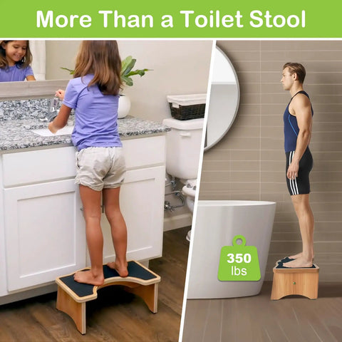 Wooden Toilet Stool 7 Inch Folding Potty Step For Bathroom, Non Slip, Sturdy As Heck Squat Stool, supports 350 lb, natural finish
