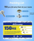 Marine Grade Stainless Steel Boat Cover Snap Kit 150 Pieces Three Eighth Inch Socket Fasteners packaging and components