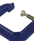 Super Handy Quick Grip C Clamp Two And A Half Inch Opening And Two And A Half Inch Throat Depth Smooth Rolled Threads For Fast Secure Hold On Woodworking And Metalworking Projects blue steel clamp close-up