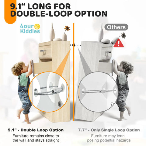 9.1-inch double-loop option for 6 Pack Furniture Wall Anchors For Baby Proofing Keep Heavy Furniture Secure To Wall