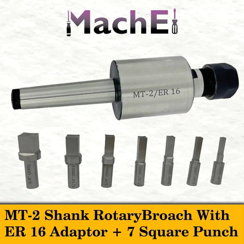 Shank Rotary Broach Kit With ER16 Adapter And Pack Of 7 Square Broaches for versatile machining on lathes and milling machines