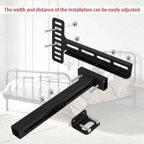 Solid As A Rock Universal Headboard Bracket Kit For Adjustable Beds shows adjustable black steel brackets for easy installation.