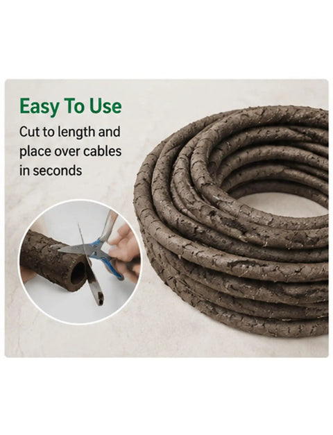 Slick Artificial Tree Bark Cable Cover And Flexible Hollow Vine Conduit Tube For Hiding Exposed Wires Smoothly, showing easy cutting.