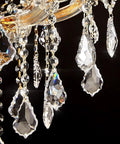Close-up of Gold Crystal Chandelier Pendant Light D22 With Six Lights showing intricate crystal detail.