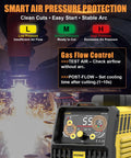55 Amp Plasma Cutter With High Frequency Pilot Arc Non-Touch Start LCD Display showing air pressure control features