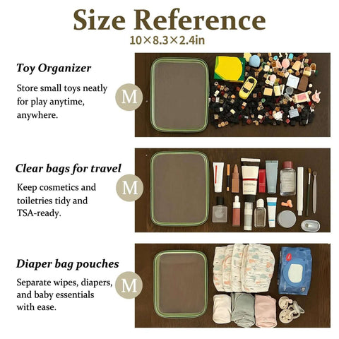 Heavy Duty Clear Hard Shell Zipper Pouches Built Different Stackable Travel Organizers For Toiletries Makeup Gear And Daily Essentials, 10x8.3x2.4 inches, transparent use for toys, cosmetics, and baby essentials.