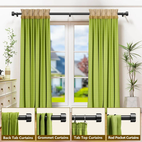 Adjustable Curtain Rod Set For Windows 32 To 96 Inches 1 Inch Diameter Black Rod With Brackets Easy Install Six Segment System