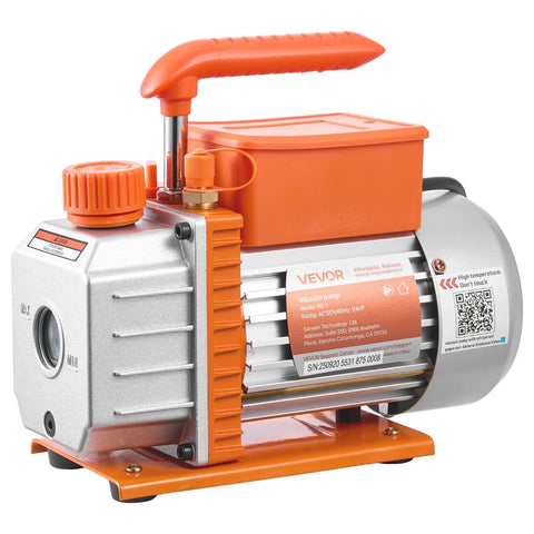 AC Vacuum Pump And Gauge Kit For Auto HVAC Repair 3.5 CFM One Quarter HP Single Stage Rotary Vane With Carry Bag Pro Grade Refrigerant Ready R134a R22 R410A R1234YF R32 Compatible, orange vacuum pump