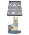Pooh Themed Lamp With Shade And Bulb For Kids Room, Winnie The Pooh Night Light With Honey Pot, White Geometric Shade On Gray Ground