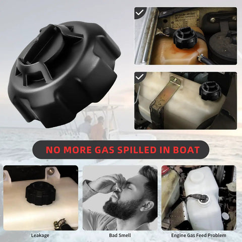 Manual Vent Gas Cap For Old Style Portable Boat Gas Tanks With Twist Valve For Adjustable Venting 621501-10 Black Cap
