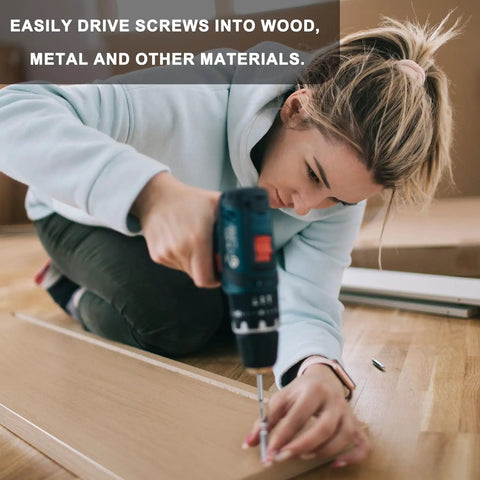 Person using a drill with 5 Piece H6.0 Hex Head Drill Bit Wrench Set With 6mm Flat Tip, One Quarter Inch Hex Shank, 100mm Long