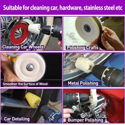 Twelve Piece Heavy Duty Buffing Pad And Polishing Wheel Kit For Dremel Rotary Tools Featuring 1/4 Inch Shank to detail car wheels and metal.