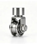 48 Mm Industrial Grade U Groove Track Wheel Built Tough With 304 Stainless Steel And A Tight 360 Degree Swivel Mount, showcasing a smooth stainless steel design.