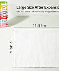Large white towel expanded size 9.45 x 11.81 inches from 14 Pack Compressed Travel Towel Tablets Ultra Absorbent Water Activated Compact Cloth.