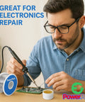 Man using Soldering Kit With Rosin Core Solder Wire And Flux Paste 50g Tin Lead Solder Set For Electrical And Electronic Repair