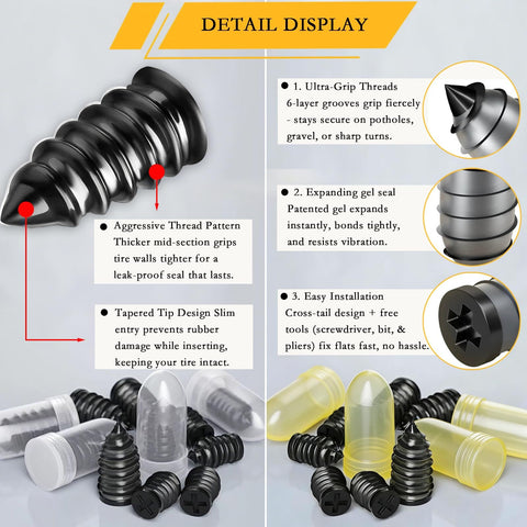 80Pcs Tire Repair Nails Kit With 4 Sizes And Essential Tools For Quick DIY Self Service Patch And Plug Repairs: detail display